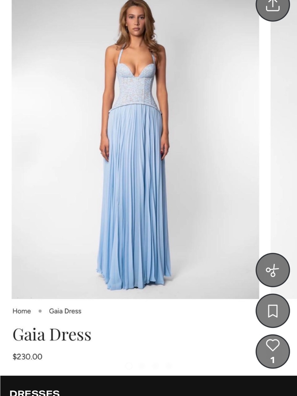 Gaia Light Blue Corset Pleated Maxi Dress